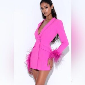Madeline Fuchsia Feather Trim Blazer Dress